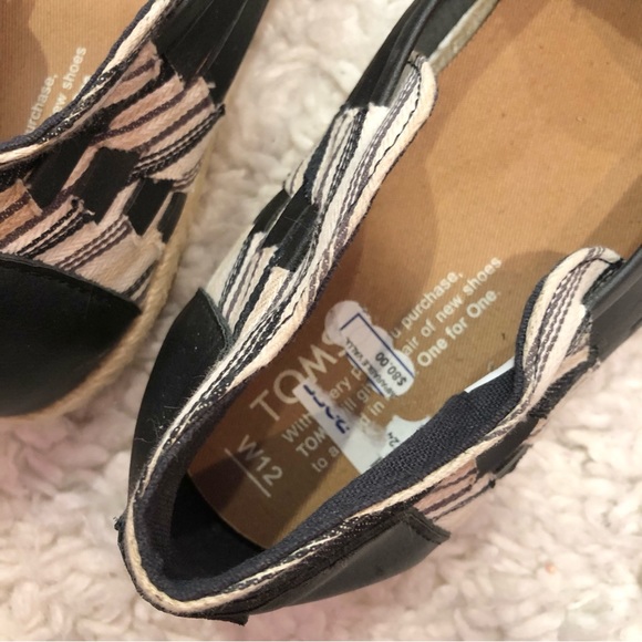 Toms Huarache Alpargata Woven Leather Espadrille Slip On Shoes Black White 12 - Picture 5 of 10